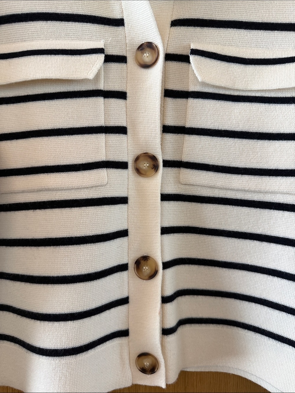 Sézane Betty Cardigan in Ecru and Navy Blue Color Womens size Small/Medium - Picture 5 of 13